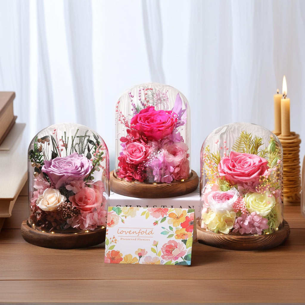 LOVENFOLD Flowers for Delivery Preserved Flowers lilac Roses with LED Light in a Glass Dome,Long Lasting Forever Flowers Birthday Gifts for Women Daughter Mom Wife Friend（lilac Rose）