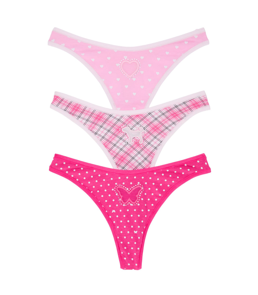 Victoria's Secret PINK | Elle 3-Pack Cotton Thong Panties, Elle Pink Pack, M