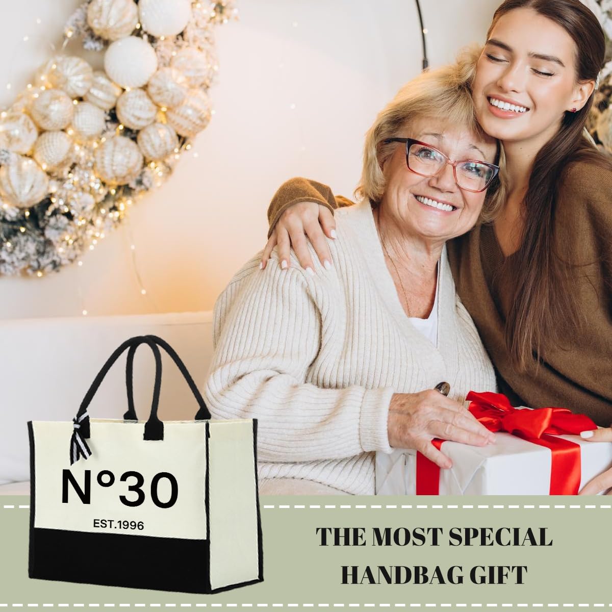 MIOOKISS 30th Birthday Gifts for Women Canvas Tote Bag Unique Gifts for 30 Year Old Woman Friend Wife Sister Vintage 1996 Birthday Bags Reusable Travel Shopping Canvas Handbag Grocery Bag