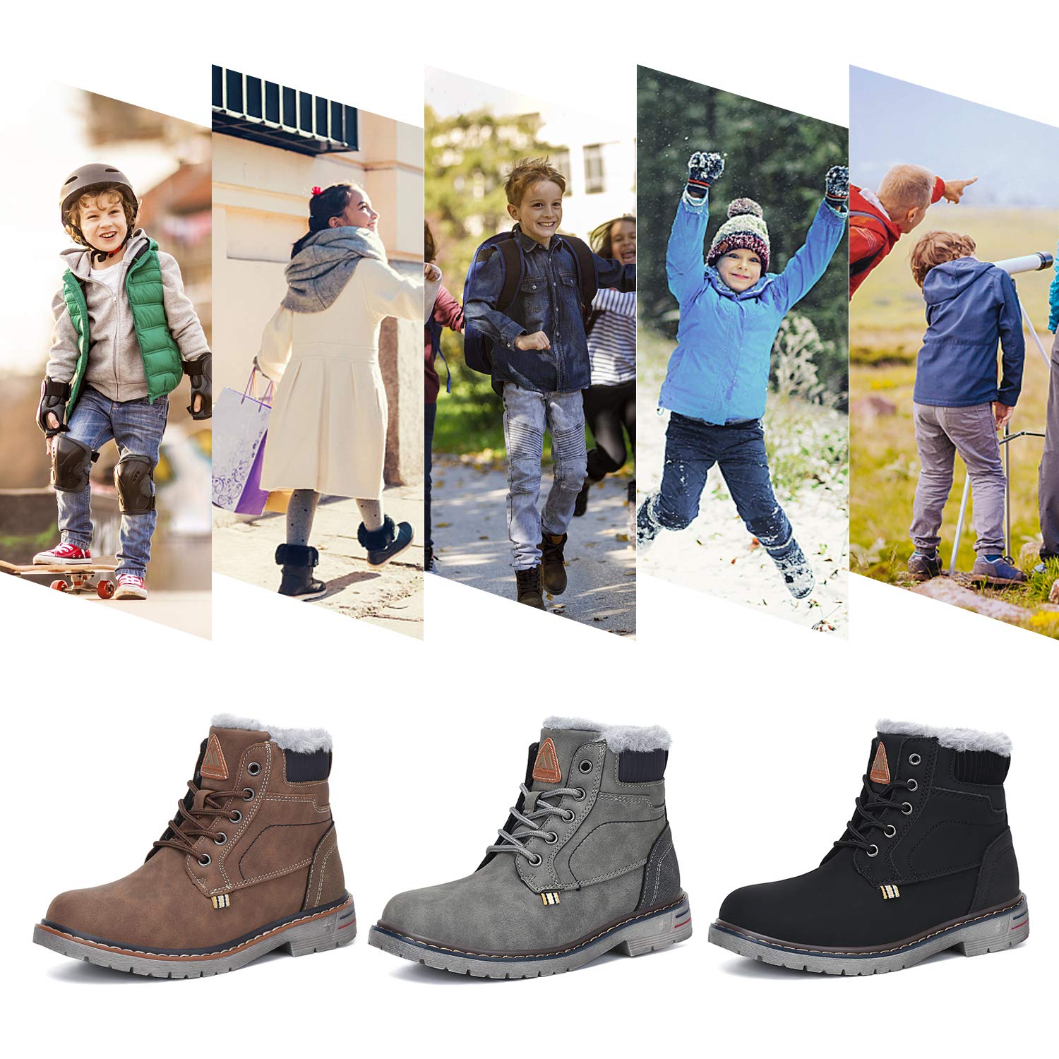 Mishansha Boy's Girl's Winter Snow Boots Waterproof Kids Hiking Boots Cold Weather Outdoor Fur Lined Warm Walking Boot Shoes Grey 12.5 Little Kid