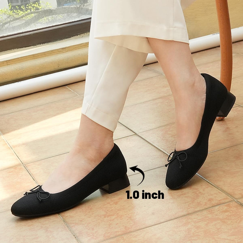 JENN ARDOR Womens Black Chunky Pumps Low Heels Ballet Dress Shoes Ladies Casual Office Shoes for Women Round Toe Comfortable Office Slip On Shoes Size 6