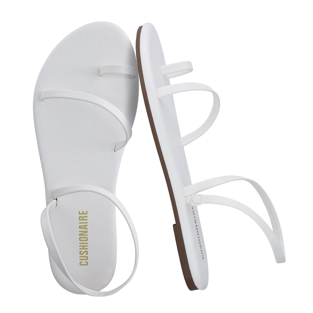 CUSHIONAIRE CHAI Flat Strappy Sandals for Women, Comfortable Dressy Summer Slip-On Sandal with Memory Foam, Ivory 7