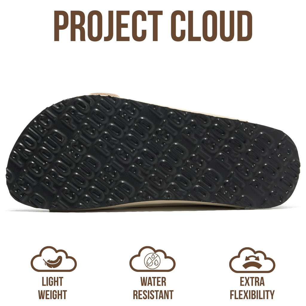 Project Cloud Genuine Leather Flat Sandals for Women 2026 Comfortable Beach Essentials Womens Sandals Memory Foam Vacation Essentials Slides for Women Footwear (Santorini, CREVLEA,10M)