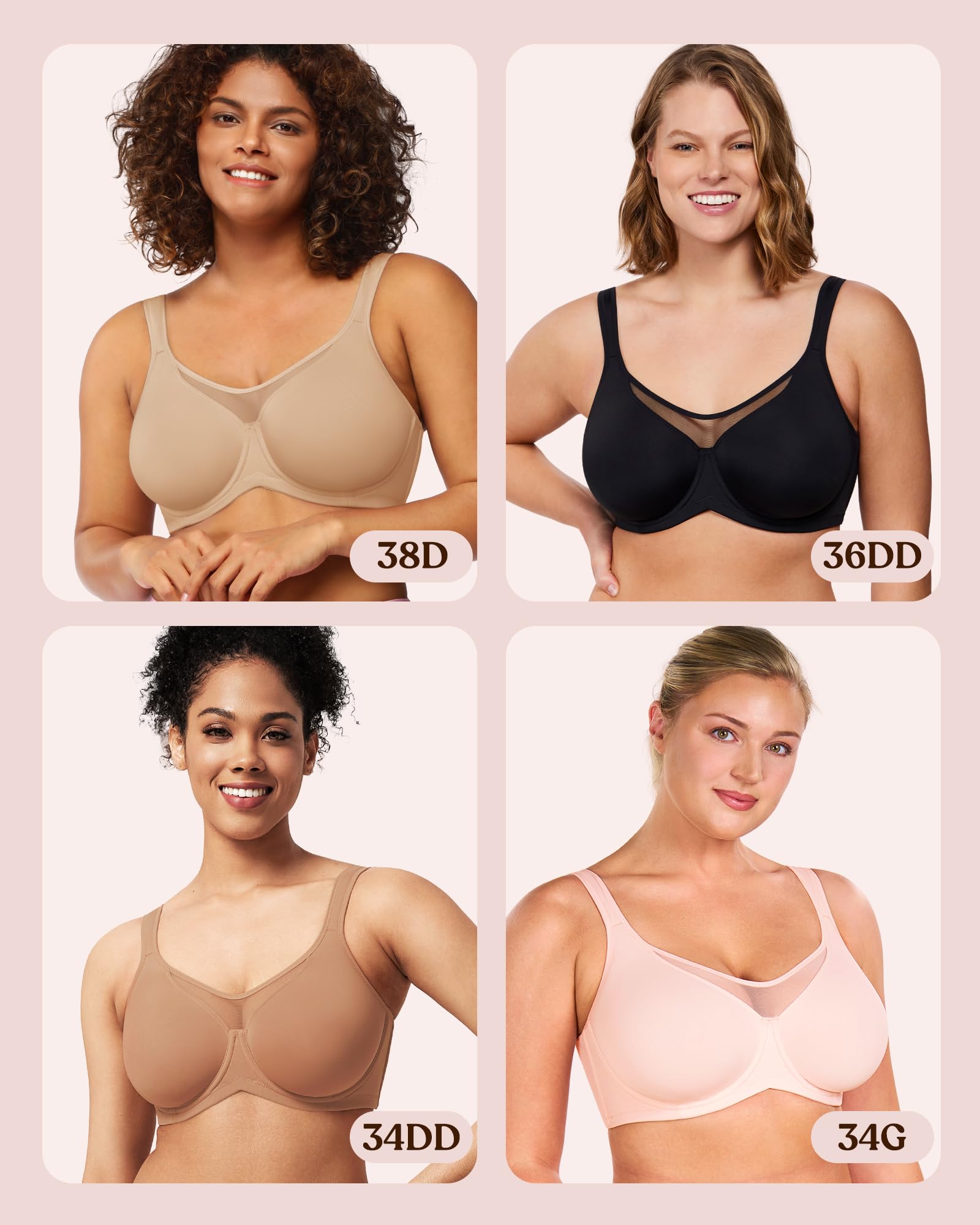 HSIA Minimizer Bras for Women Plus Size, Full Coverage Coolcomfort T Shirt Unlined Bra with Underwire for Heavy Breast, Black 38DDD 01