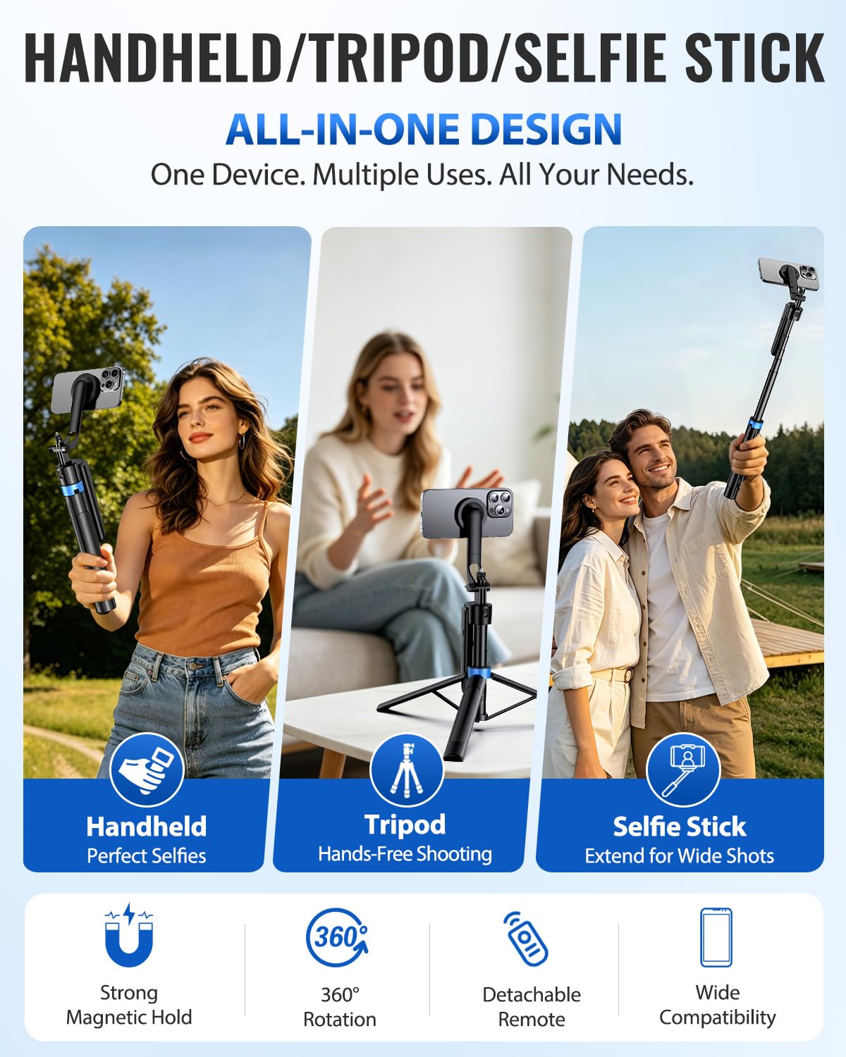 UBeesize 72” Auto Face Tracking Tripod for iPhone, MagSafe Selfie Stick with Remote, 360° Magnetic Phone Stand with Gesture Control for TikTok, Live Stream & Vlogging