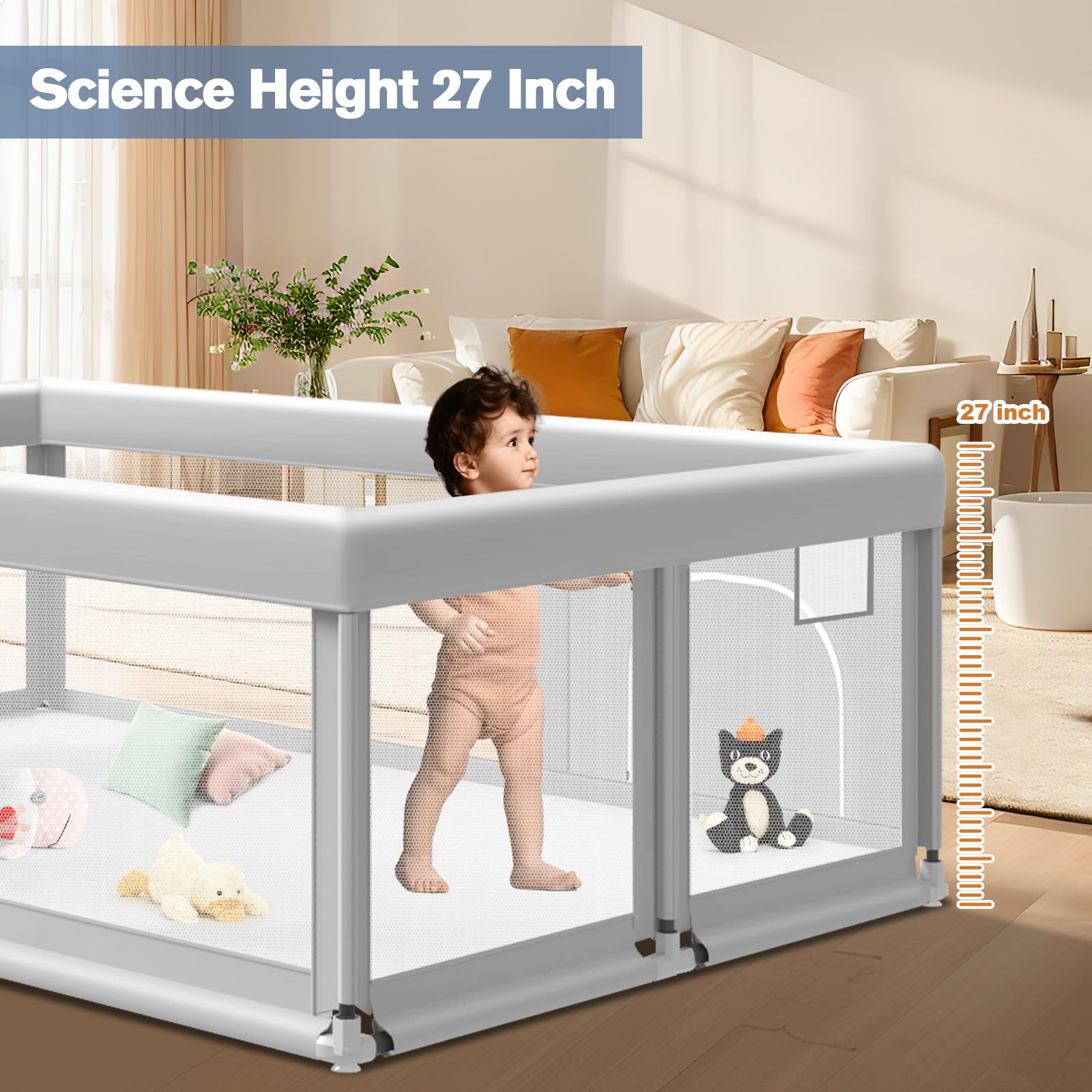 65×50 Inches Baby Playpen, Playpen for Babies and Toddlers, Baby Play Yards Indoor & Outdoor, Sturdy Safety Play Pen with Soft Breathable Mesh, Toddlers Activity Center with Anti-Slip Base