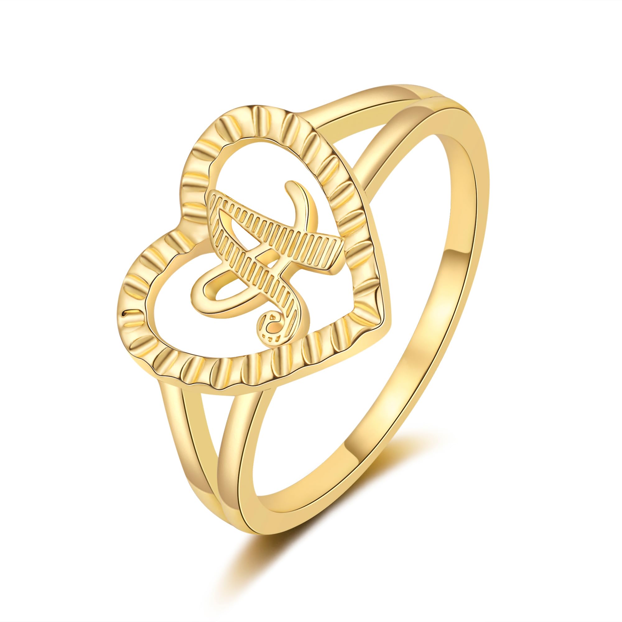 RLMOON Gold Initial Rings for Women Non Tarnish 14K Gold Plated Vintage Heart Love Rings Personalized Carved Letter A Statement Stackable Rings Size 7 Jewelry Gifts