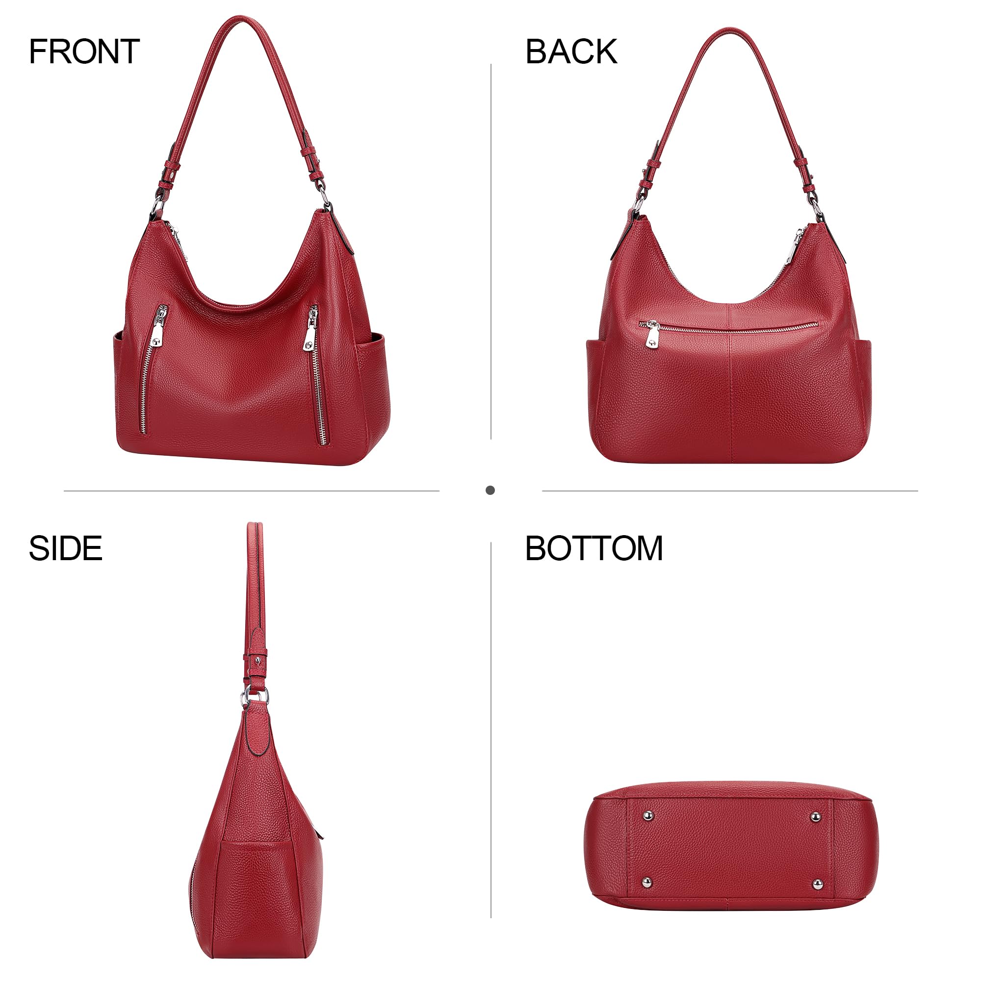 Over Earth Genuine Leather Purses for Women Medium Hobo Bag Lady Crossbody Handbags with 2 Detachable Straps(O150E UG Wine Red)