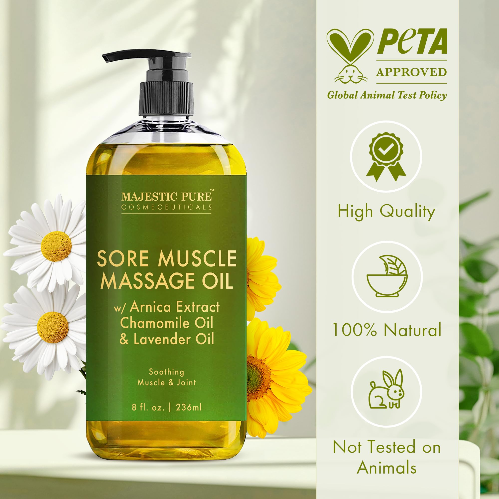 MAJESTIC PURE Arnica Sore Muscle Massage Oil for Massage Therapy - Refreshing and Relaxing - Natural Oils with Lavender & Chamomile Essential Oils - All Skin Types - Men & Women Massage Lotion-8 fl oz