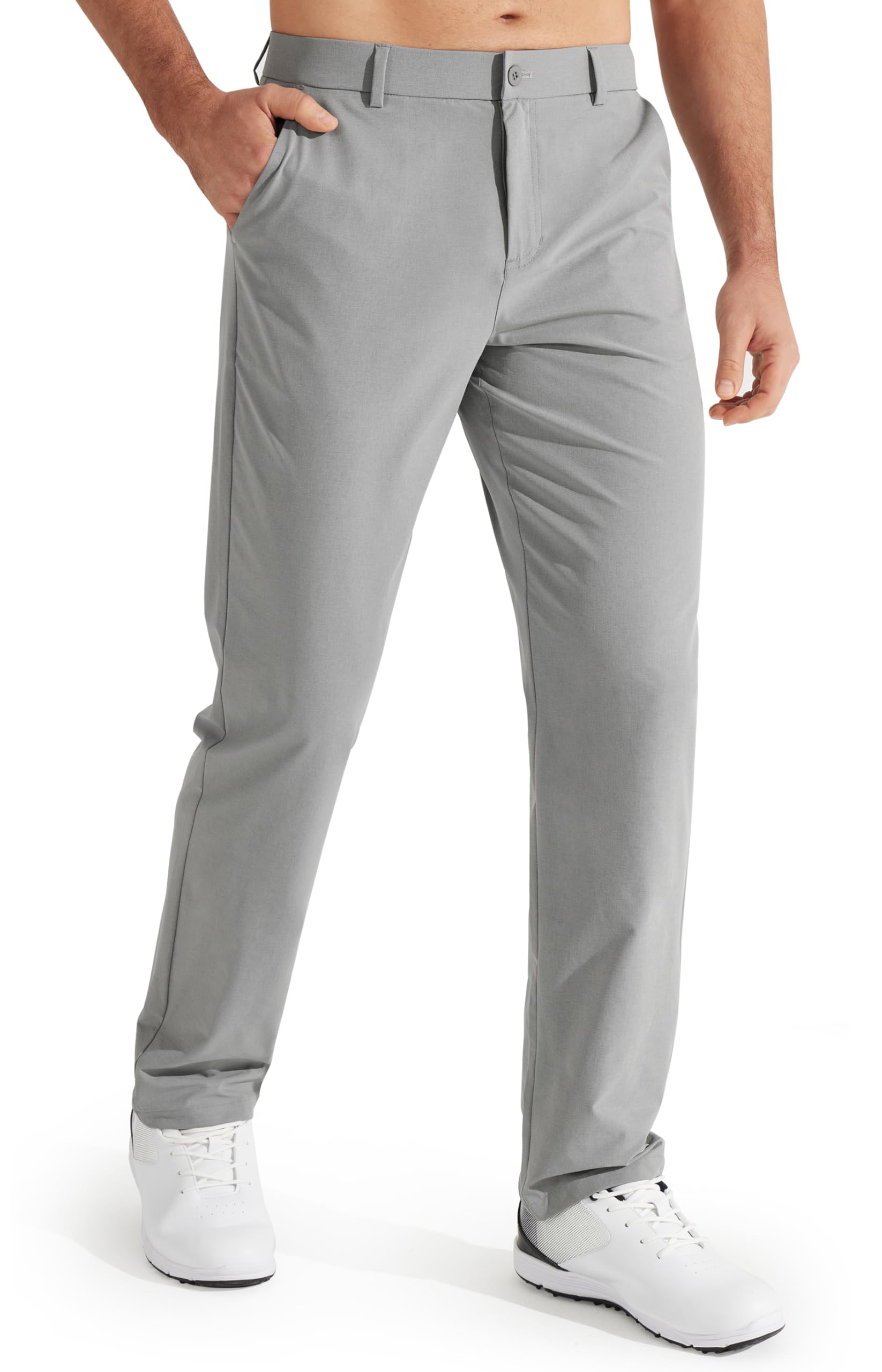 Libin Mens Golf Pants Stretch Work Dress Pants 30" Quick Dry Lightweight Business Casual Pants for Men Comfy Water Resistant, Light Grey, 38W x 30L