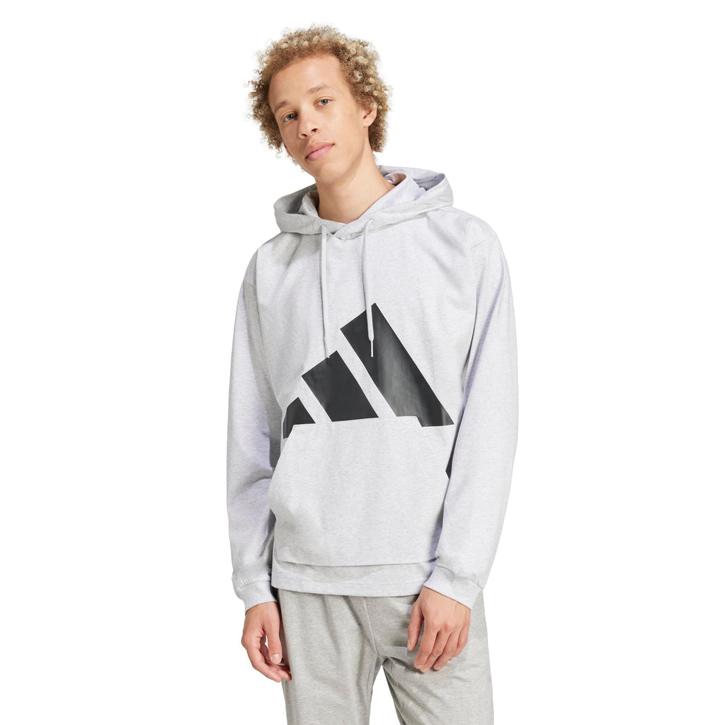 adidas Men's Essentials Big Logo Single Jersey Sportswear Hoodie, Light Grey Heather/Black, Large