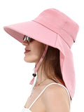 LA CARRIE Women Sun Hats Breathable Wide Brim UV Protection UPF 50+ with Neck Flap Hat for Summer Beach(Pink)