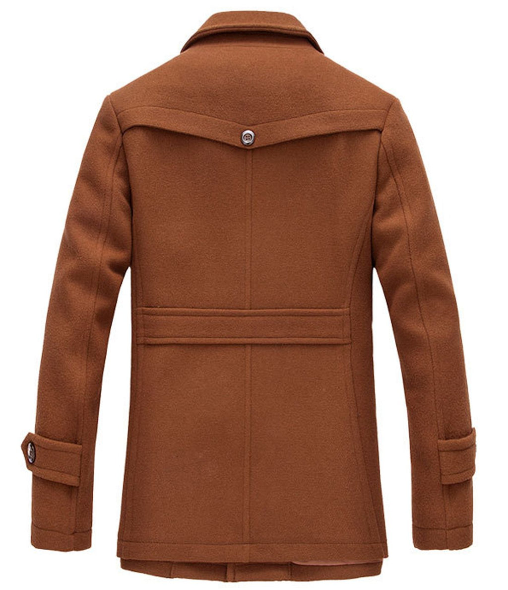chouyatou Men's Stand Collar Wool-Blend Classic Pea Coat with Removable Inner Collar (Small, H36-Brown)