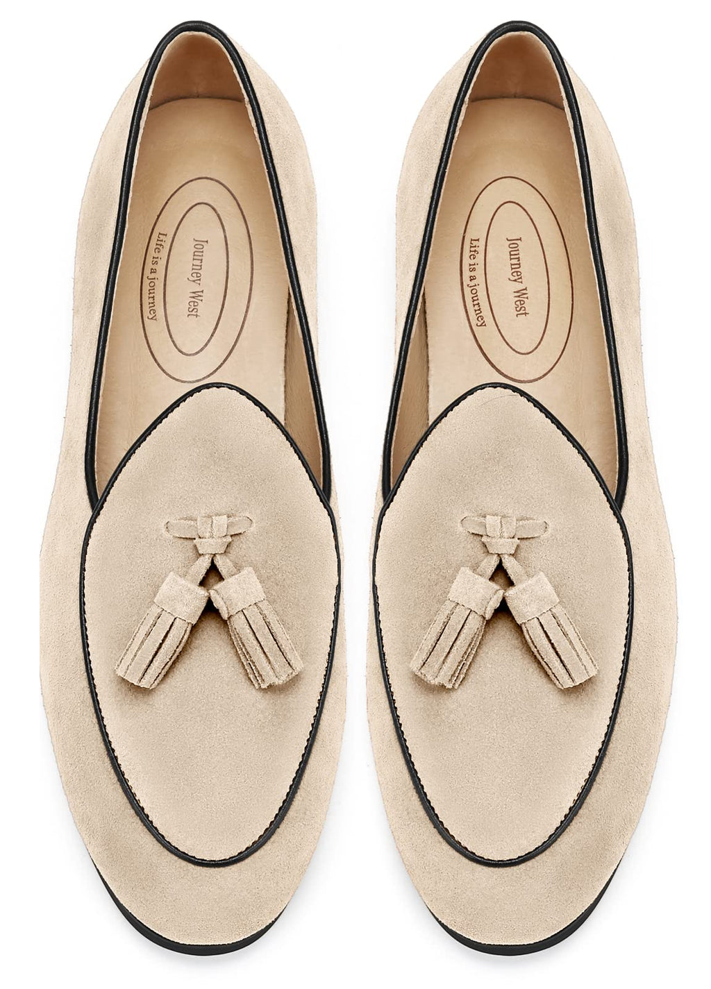 Journey West Men's Tassel Slip-on Loafer Belgian Suede Loafers Casual Leather Shoes for Men Beige US 9