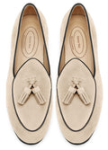 Journey West Men's Tassel Slip-on Loafer Belgian Suede Loafers Casual Leather Shoes for Men Beige US 7