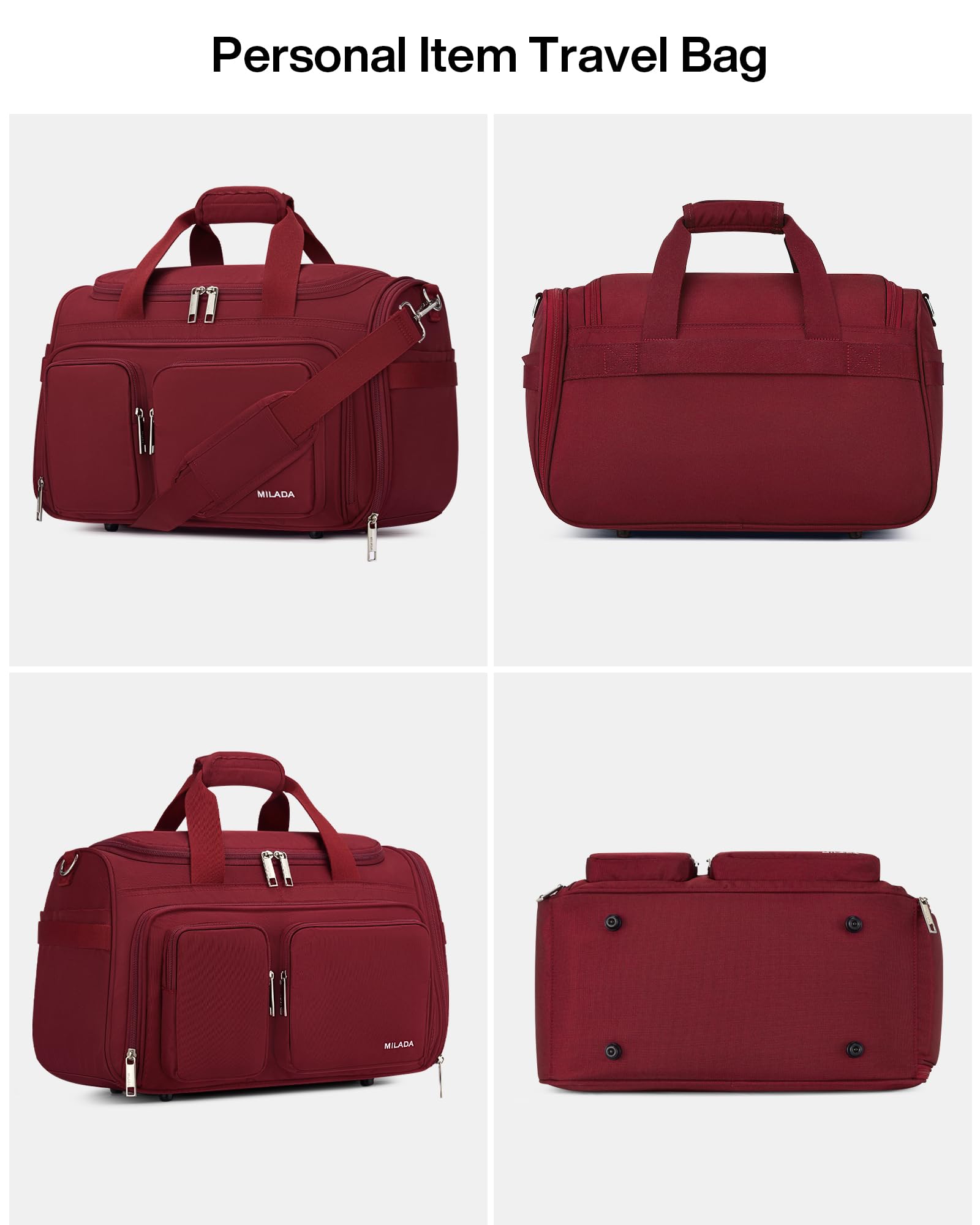 MILADA Underseat Carry On Luggage Bags for Travel Lightweight Foldable Carry On Bags for Airplanes Small Duffle Bag for Men Women TSA Approved Underseat Bag Travel Tote Bags, Burgundy