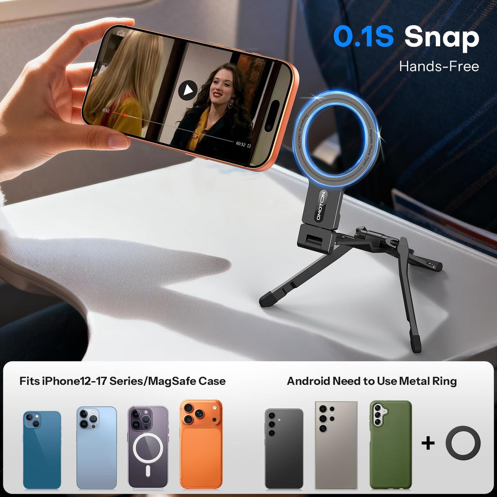 OMOTON TP03 [Ultra-Slim] 360° Rotating for MagSafe Tripod Stand with Hook