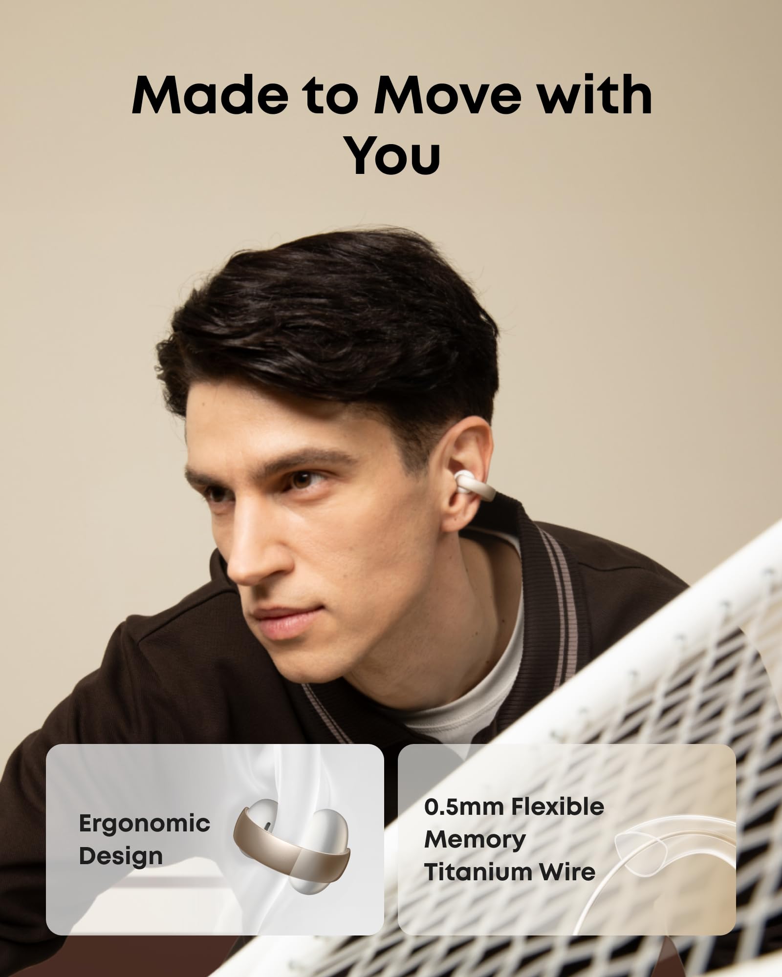 Soundcore AeroClip by Anker, Open-Ear Earbuds, Clip-On Headphones, Adaptive Comfort, Clear Calls with 4 Mics and AI, Stable Fit, 12mm Drivers for Powerful Bass, Hi-Res, Open-Ring Design