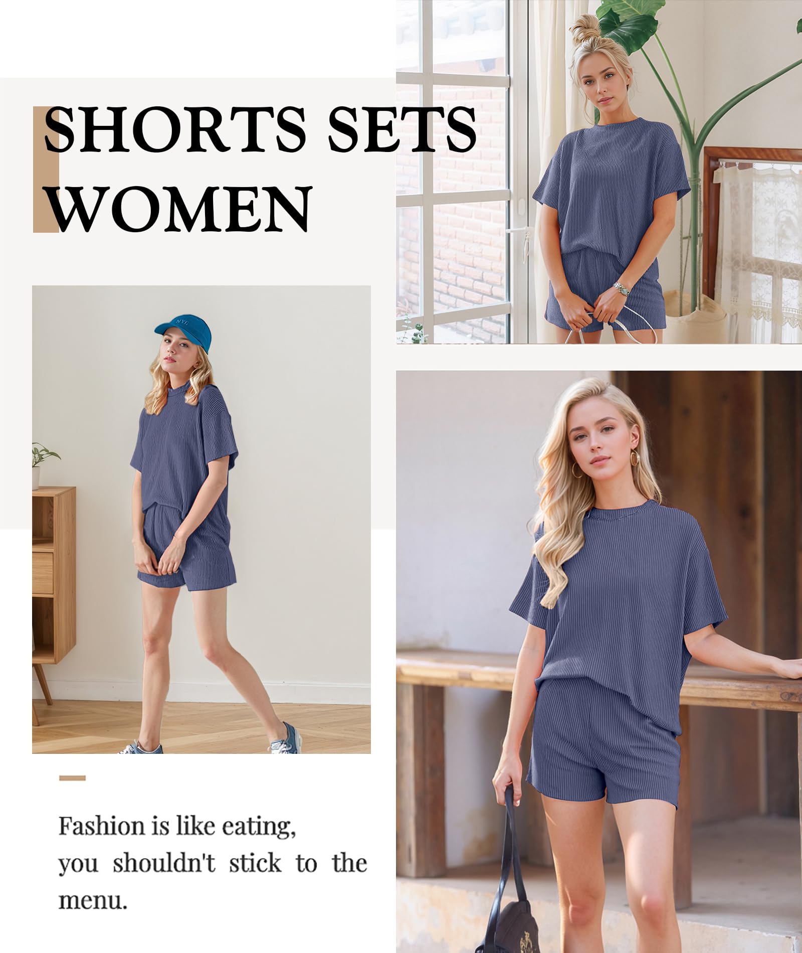 MARZXIN Women Two Piece Set with Vertical Stripes, Daily Wear Vacation Travel Airport Outings Pocket Cruise Outfits Loungewear to Street Comfy Postpartum maternity Lounge Sets Navy Blue M