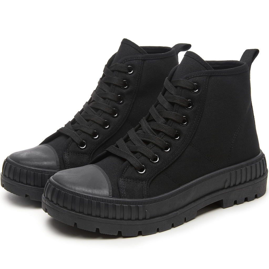 Rominz Women's White Platform Sneakers Fashion High Top Canvas Shoes for Women Black Lace-Up Canvas Sneakers Casual Platform Tennis Shoes(All Black,US8)
