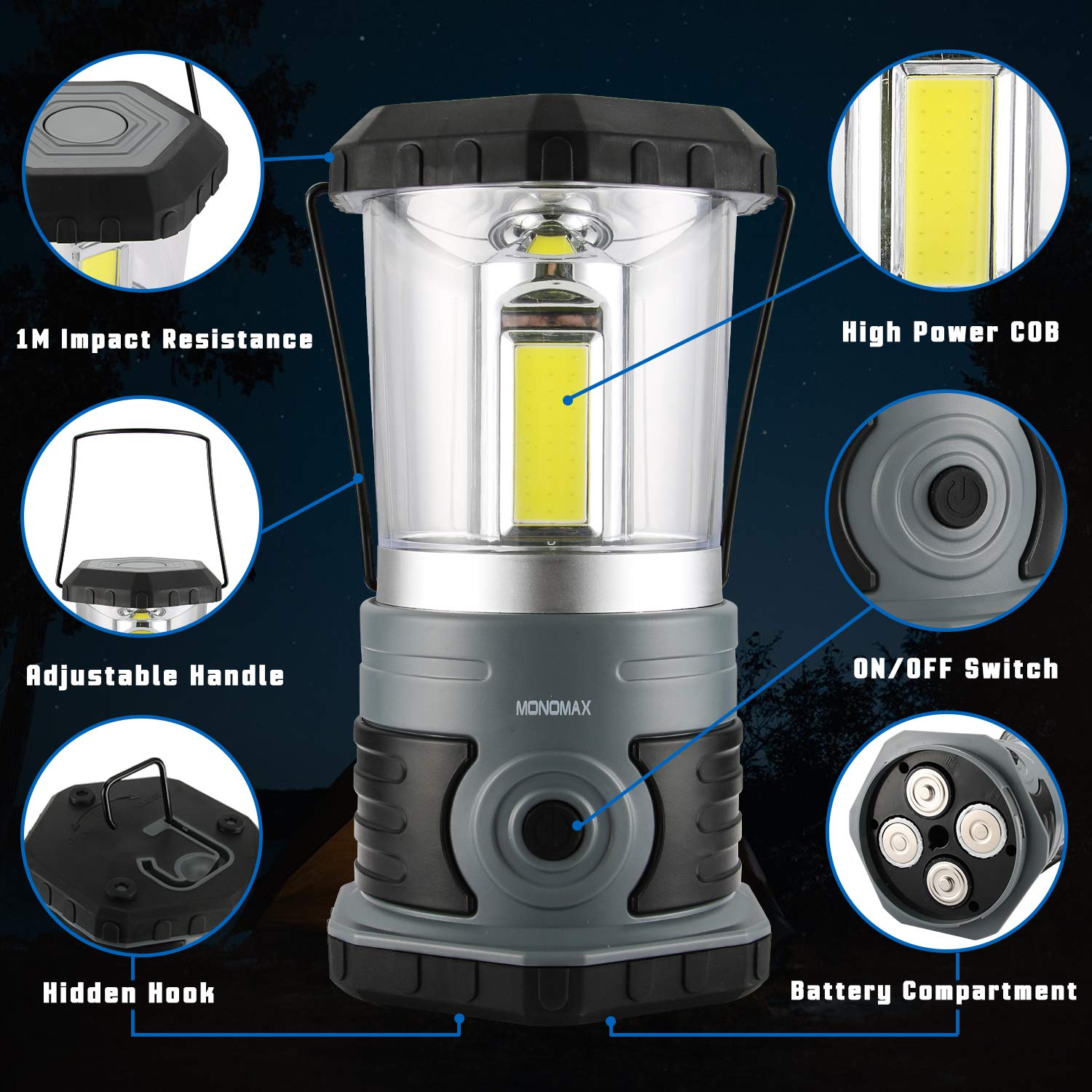 innofox LED Camping Lantern, 1500 LM Lanterns for Power Outages with 4 D Batteries Included, Battery Powered Lantern Flashlight with 4 Light Modes, Weatherproof Tent Light for Storms and Hurricanes
