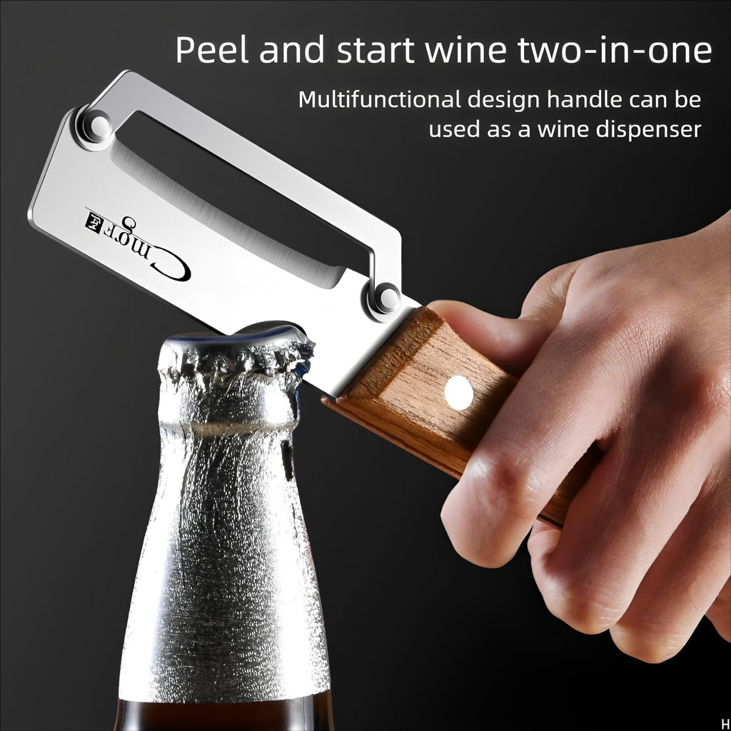 ANMIOU Premium Vegetable Peeler with Wooden Handle and Bottle Opener Stainless Steel Blade Kitchen Tool for Fruit Apple Potato Pumpkin Papaya Zucchini