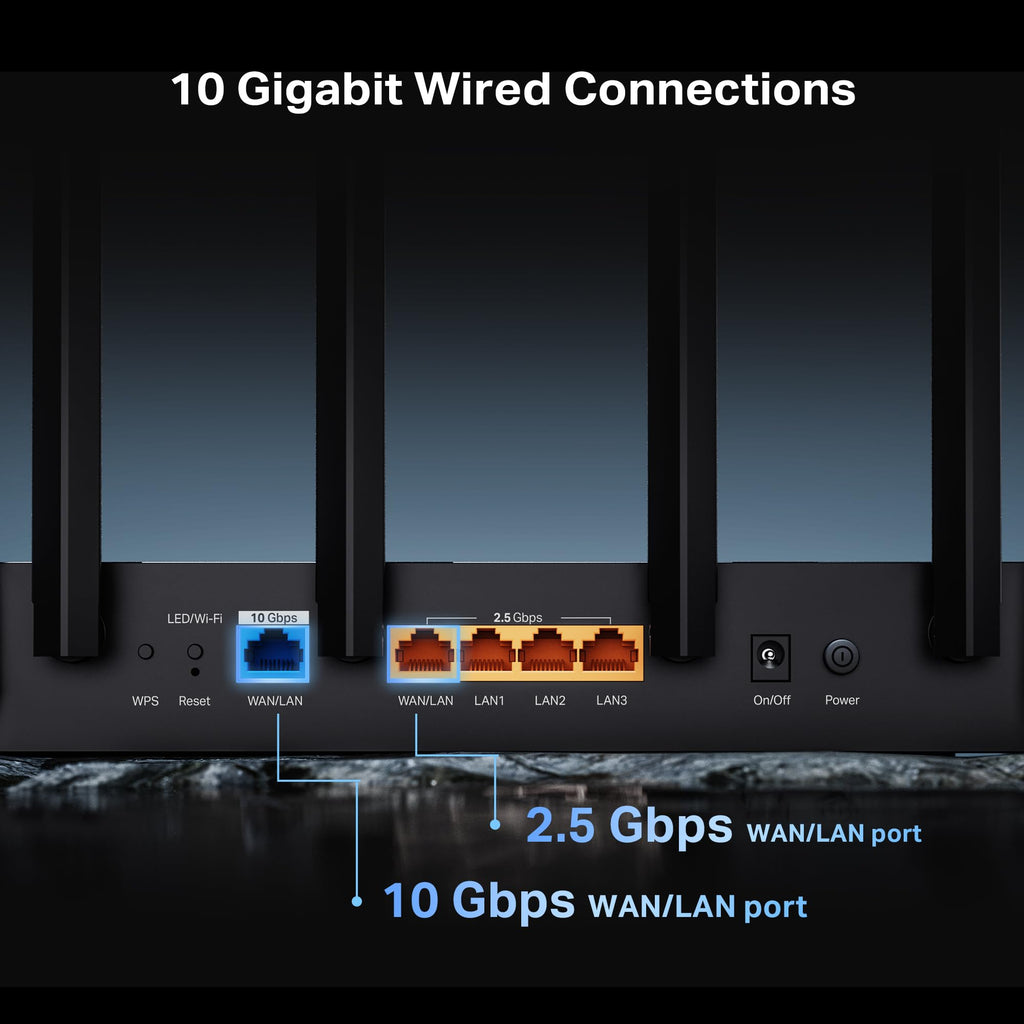 TP-Link Tri-Band BE9700 WiFi 7 Router Archer BE600 | 10G WAN/LAN +2.5G WAN/LAN +3× 2.5G LAN Ports, New 320Mhz Channel | Covers up to 2,600 Sq. ft and 120 Devices|VPN, HomeShield for Network Security