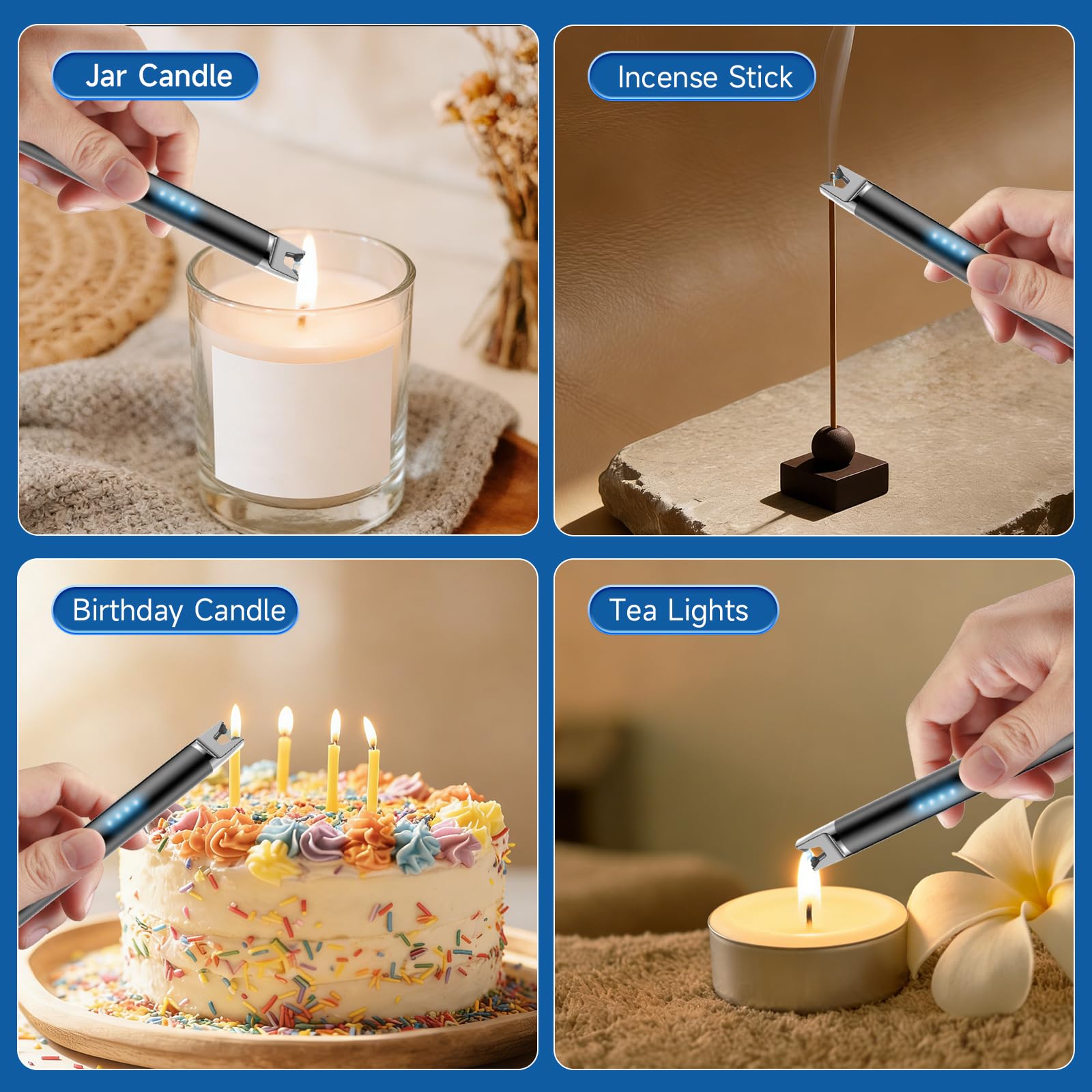 TOPKAY 2 Packs Electric Candle Lighters, Windproof Flameless USB Rechargeable Plasma Arc Long Lighter for Grill Firework Kitchen.Gifts for Women Mom Men Wife Sister.