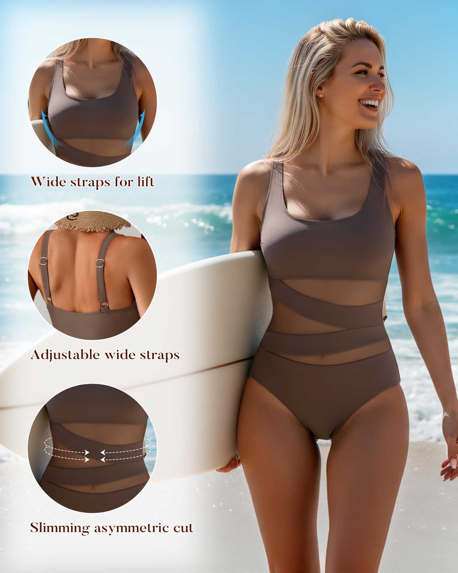 B2prity Women's Mesh One Piece Swimsuit Tummy Control Sexy Bathing Suit Push Up Swim Suit Slimming Swimwear Leopard Print