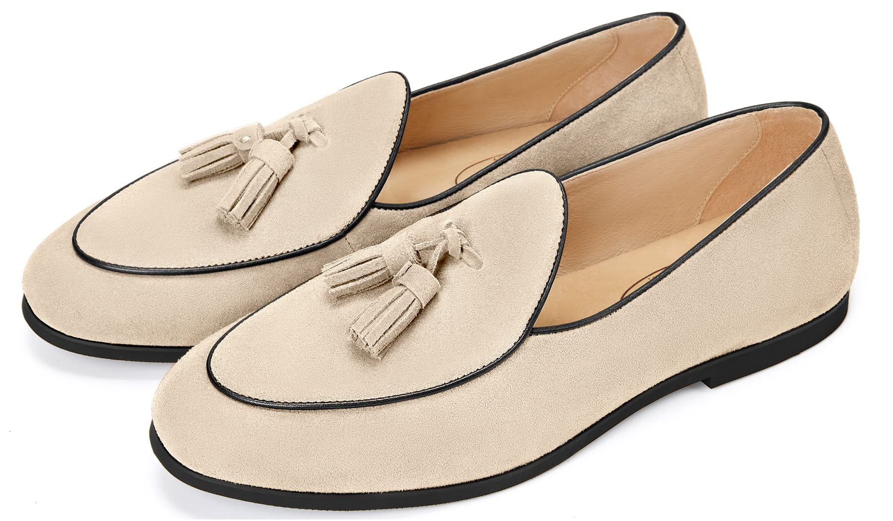 Journey West Men's Tassel Slip-on Loafer Belgian Suede Loafers Casual Leather Shoes for Men Beige US 9