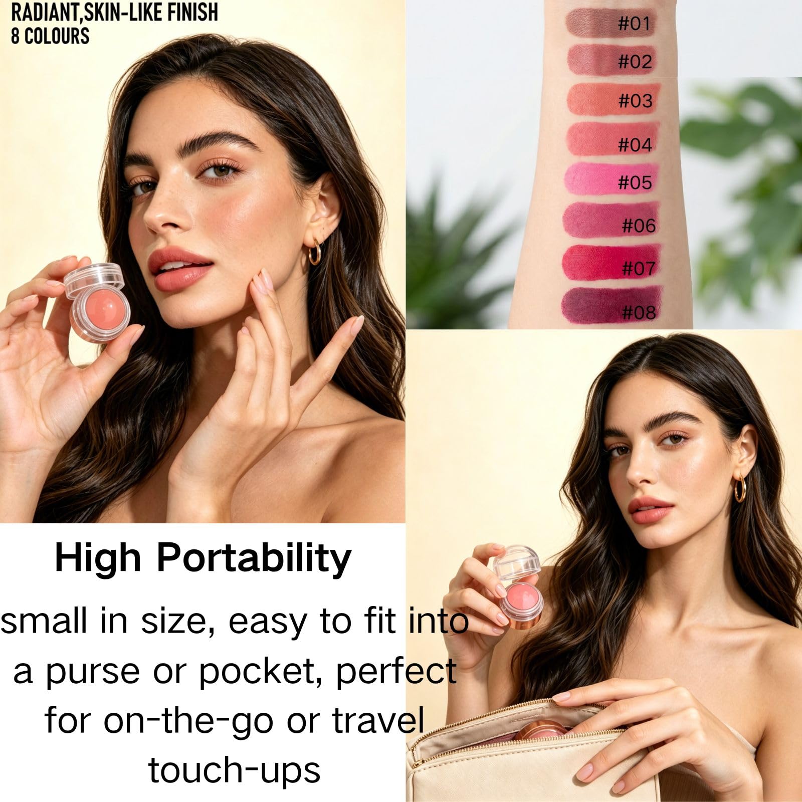 PHOFAY 3-in-1 Flush Balm Cream Blush,Mousse Blushs Cream & Lipstick Gloss-Soft Silky Creamy Texture,Vegan & Lightweight Matte Finish Cosmetics Long-Lasting Moisturizing Blush daily makeup (05#)