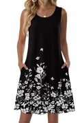 Zeagoo Hawaiian Dresses for Women 2026 Black Floral Tank Dress Aline Flowy Sleeveless Summer Mini Dress Casual Cotton Tunic Dresses Vocation Beach Sundress