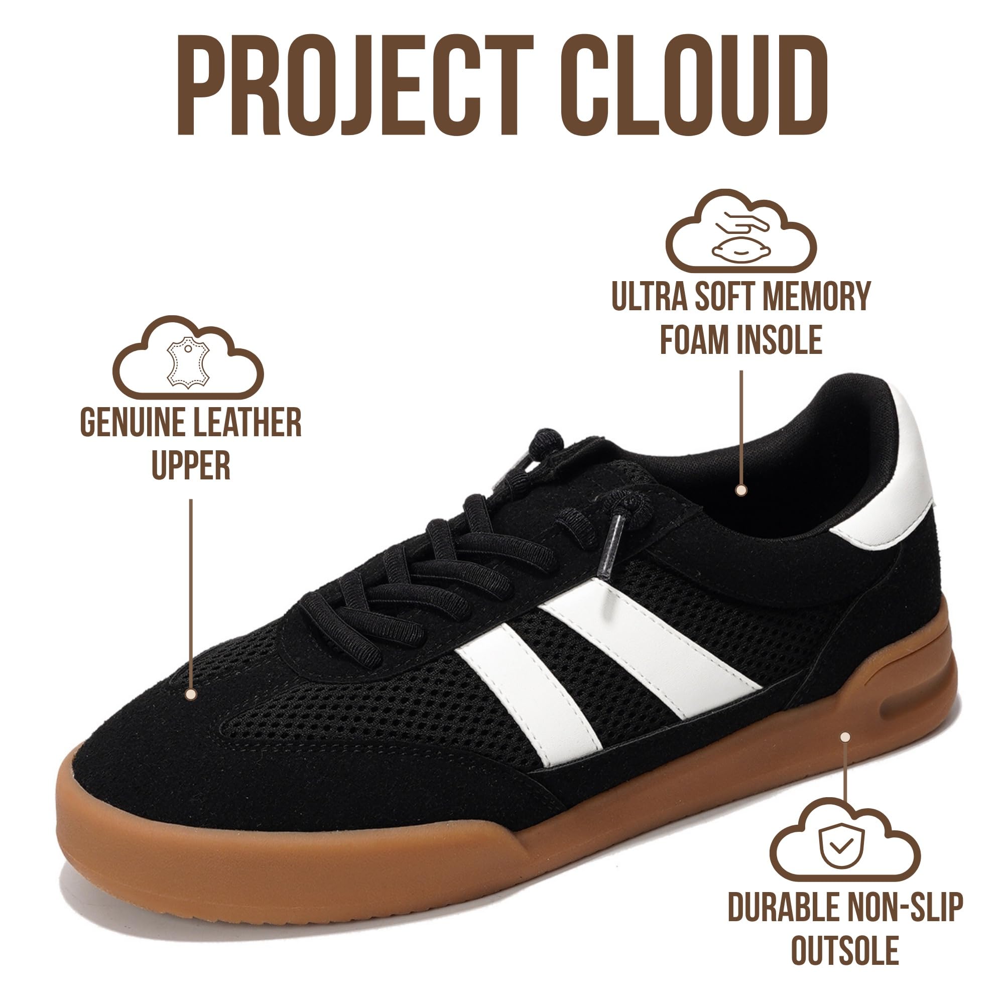 Project Cloud 100% Genuine Leather Casual Sneakers for Women - Memory Foam Insoles - Womens Shoes & Lightweight Women's Fashion Sneakers - Slip On Shoes for Women Footwear (Verdy, BLK, 5.5)