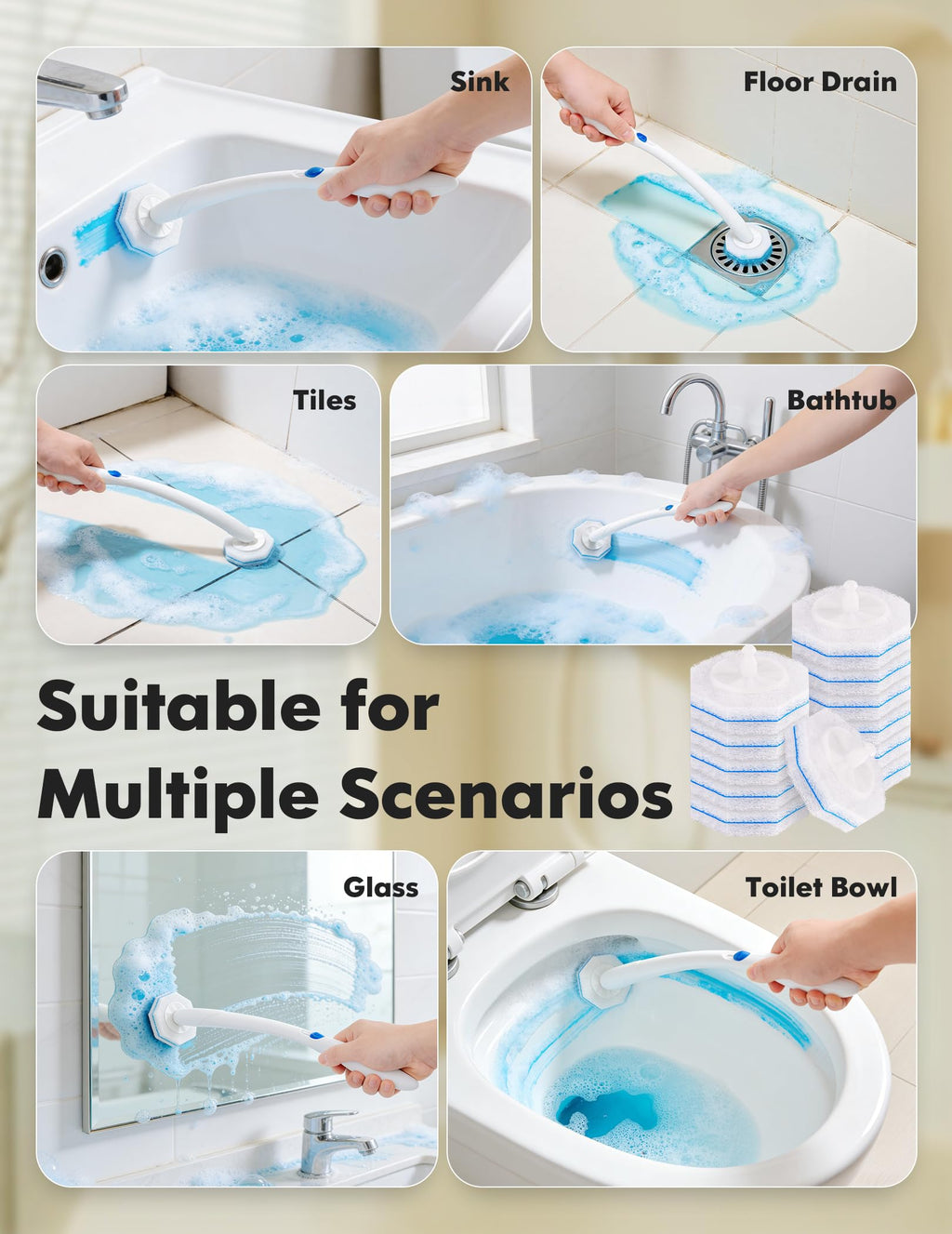 Kucbraly 50 Count Toilet Wand Refills for Clorox, Compatible with Most Disposable Toilet Brush for Bathroom Cleaning