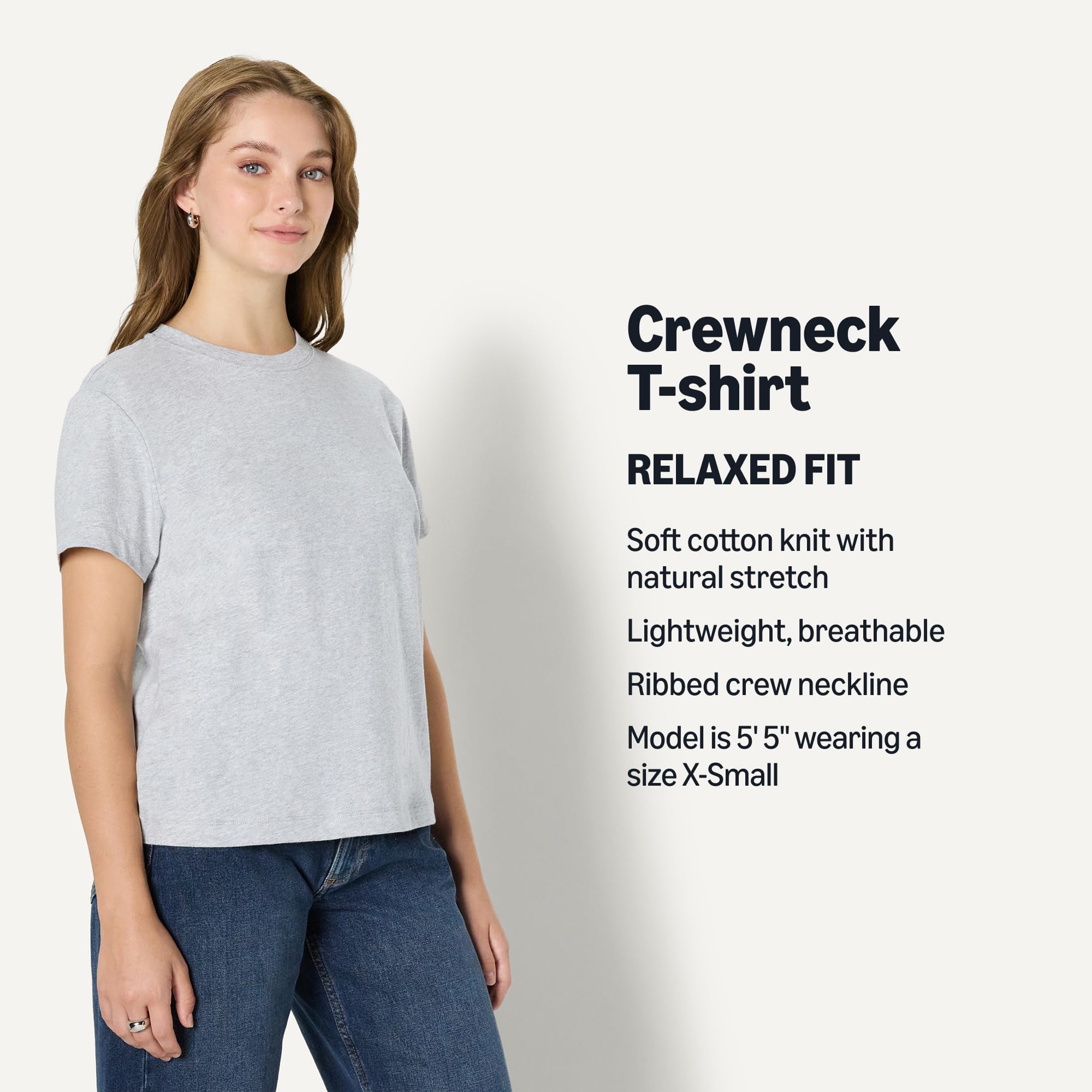 Amazon Essentials Women's Relaxed-Fit Cotton Crewneck T-Shirt, Light Grey Heather, X-Large
