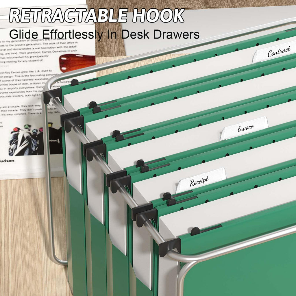 NORDUN Plastic Hanging File Folders Expandable,12 Pack Heavy Duty Hanging File Folder Letter Size,2 Inch Expansion Extra Capacity Folders,Adjustable Tabs,Green Hanging Folder Designed for Bulky Files