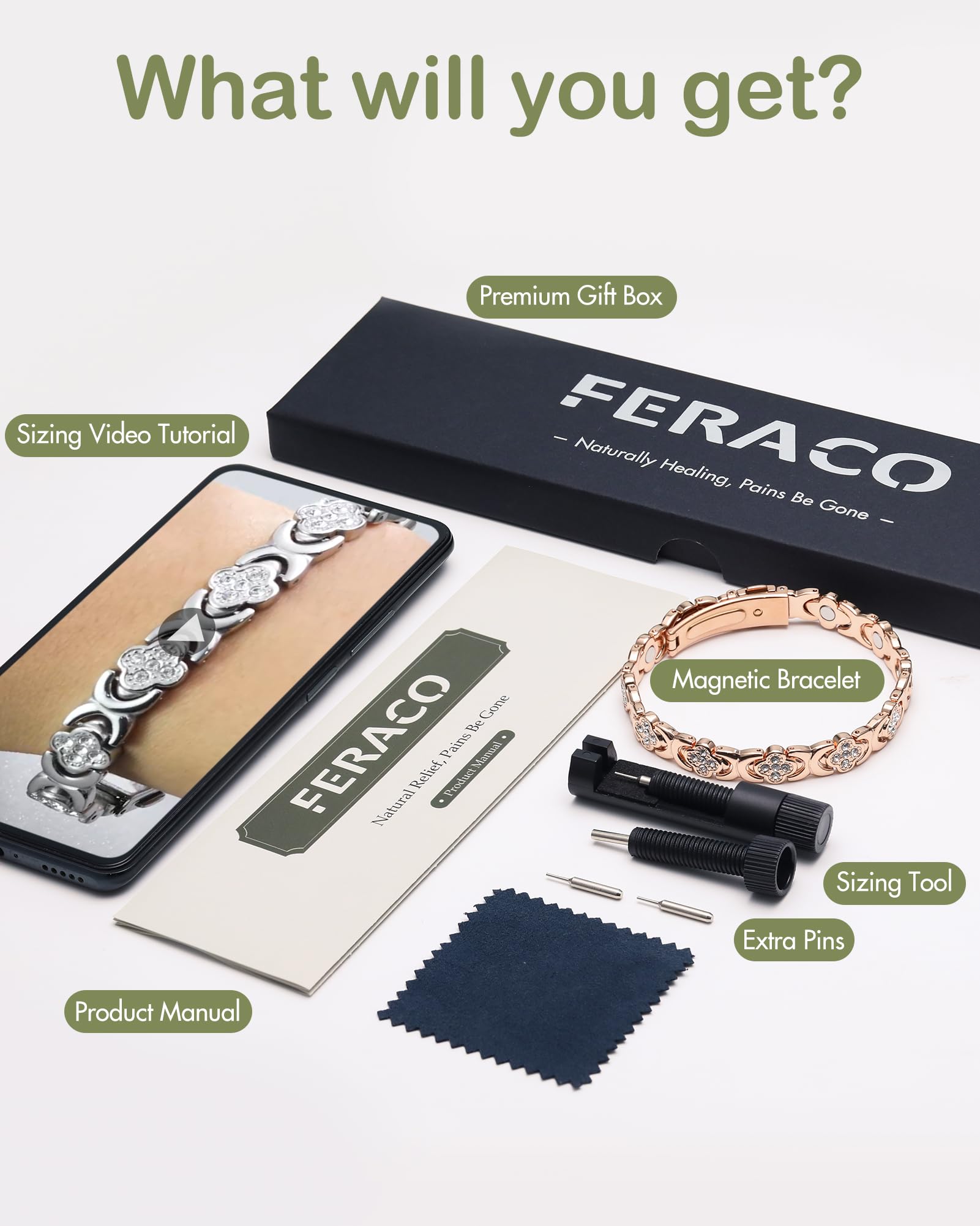 Feraco Pure Copper Bracelets for Women, Ultra Strength Magnetic Bracelet with 3800 Gauss Magnets & Sparkling Zirconia, Adjustable, Infinite Clover Jewelry (Rose Gold)
