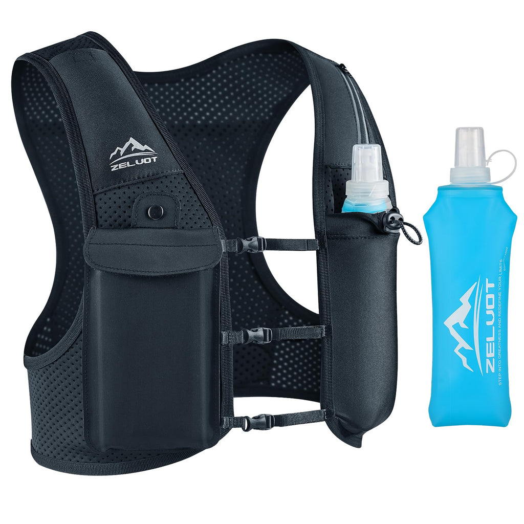 Zelvot Running Vest for Women Men, USA Original Patent, Adjustable Chest Straps Running Hydration Vest with 500ml Soft Flask, Lightweight Breathable Reflective Running Vest for Marathon Hiking - XS/S
