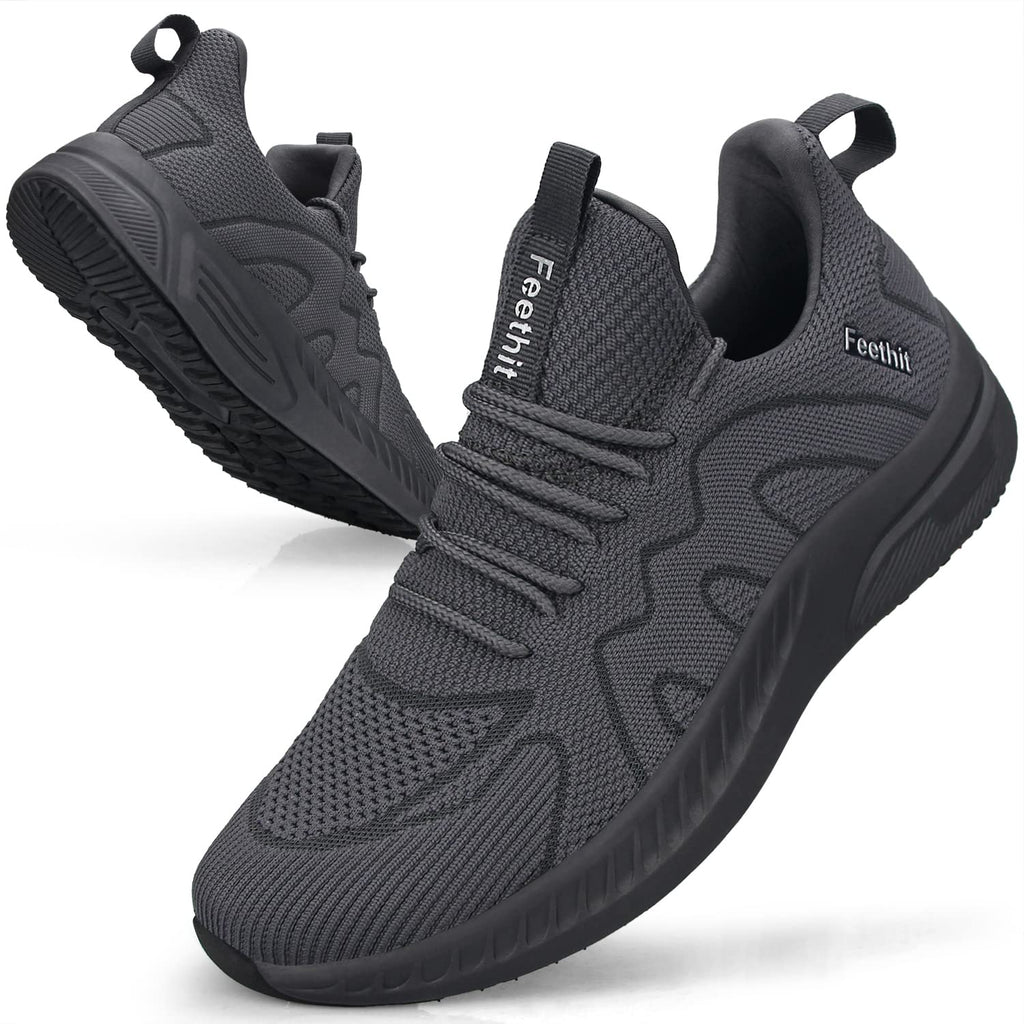 Feethit Mens Non Slip Running Shoes Lightweight Breathable Slip on Walking Tennis Shoes Casual Comfortable Sneakers Dark Gray 8