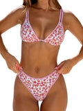 ANRABESS Women's 2 Piece Swimsuit Bikini Sets Double Shoulder Straps Floral Cute Triangle Bathing Suit Summer Beach Swimwear Orange Red Floral L