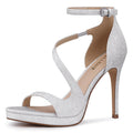 CELLENZ Stiletto Women High Heels: Platform Heel for Women Dressy - Silver Heels Prom Comfortable - Strappy Heeled Wedding Shoes Size 8