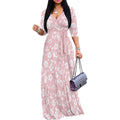 PinkPatty Plus Size Maxi Dress for Women Casual V Neck 3/4 Sleeve Boho Printed Long Dress with Pockets (Floral1 2XL)