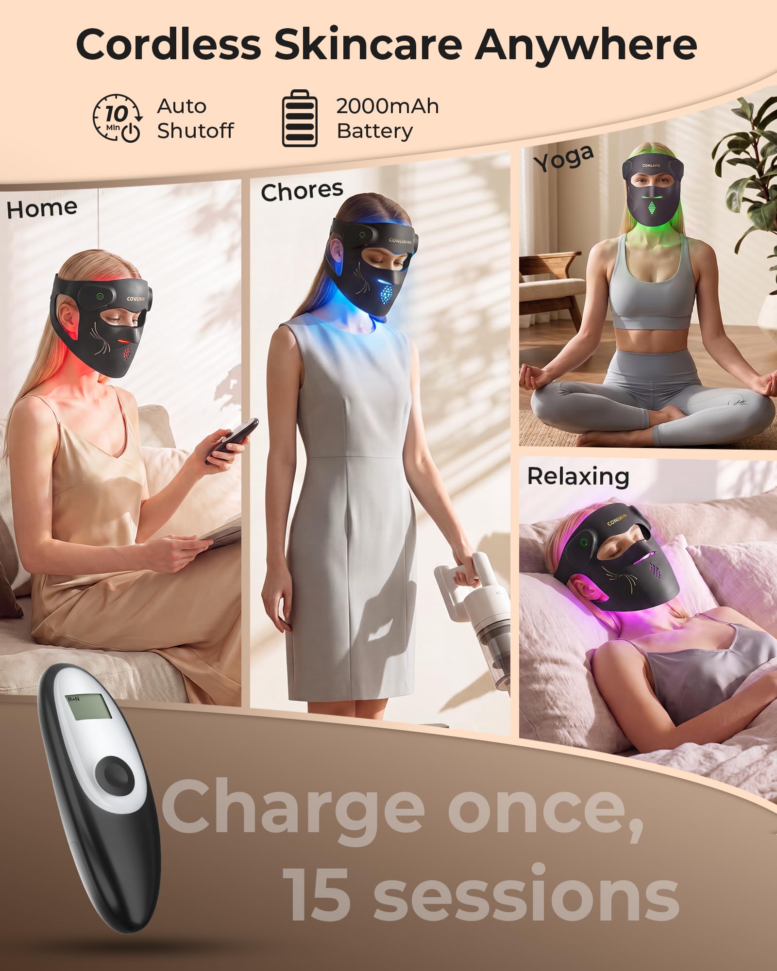 CONLWIN 4D Cordless Red Light Therapy Mask for Face, 9 Modes with 850nm NIR