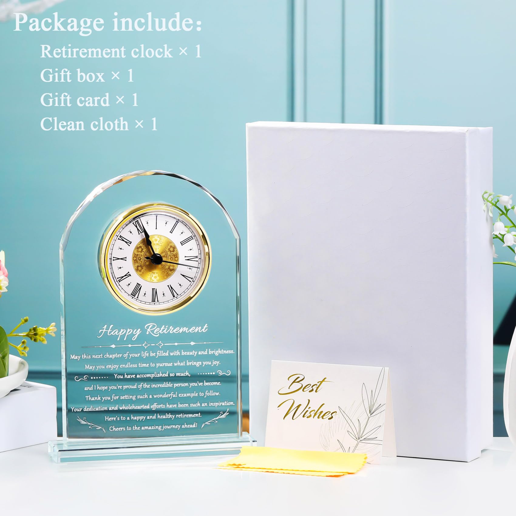 YWHL Retirement Clock Gifts for Women & Men, Best Happy Retirement Glass Plaque for Coworkers Boss, Going Away Retired Gifts for Friends, Farewell Goodbye Presents Ideas