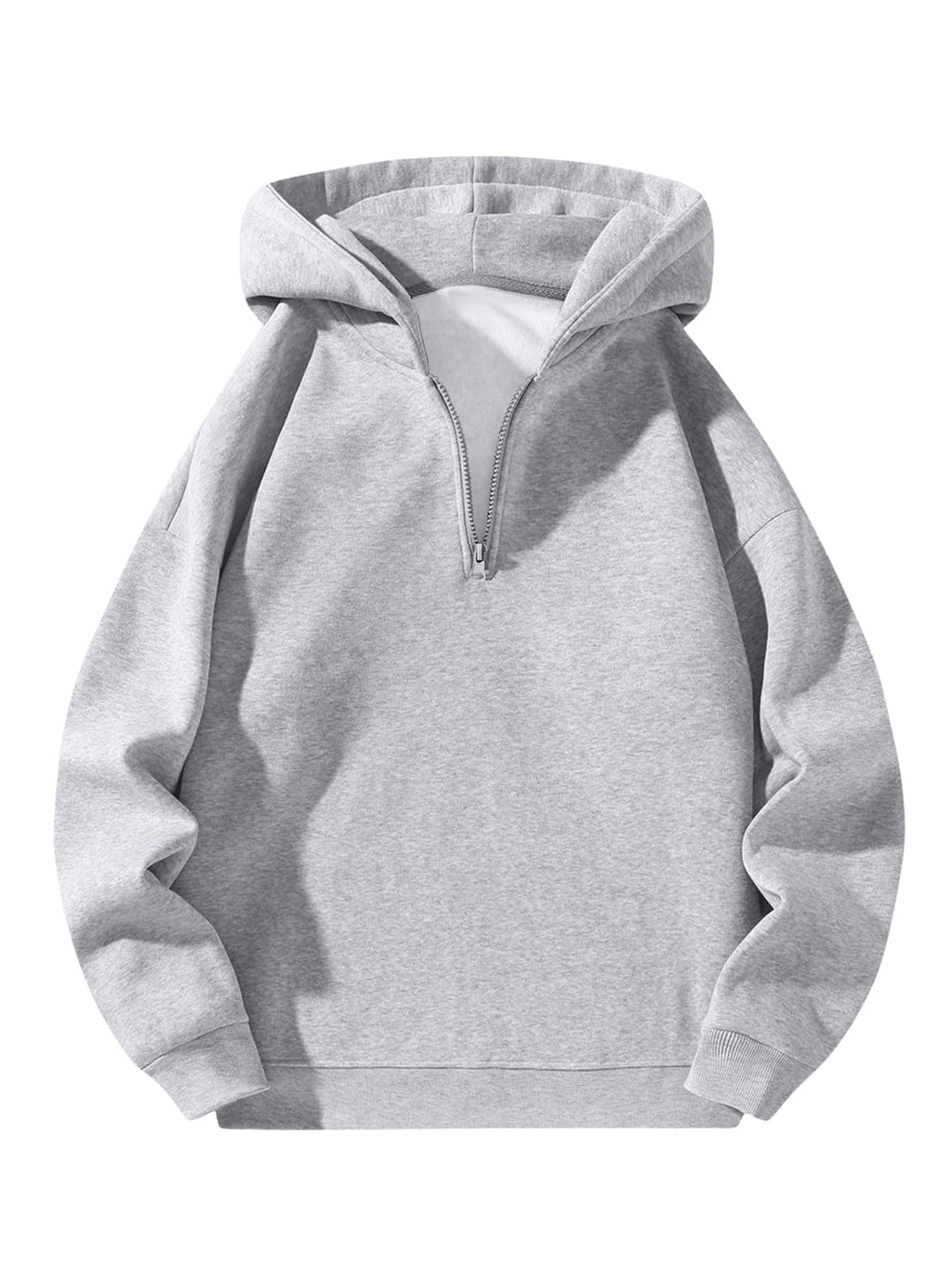 Verdusa Men's Quarter Zip Pullover Hoodies Long Sleeve Drop Shoulder Sweatshirt Casual Pullover 2026 Light Grey Medium