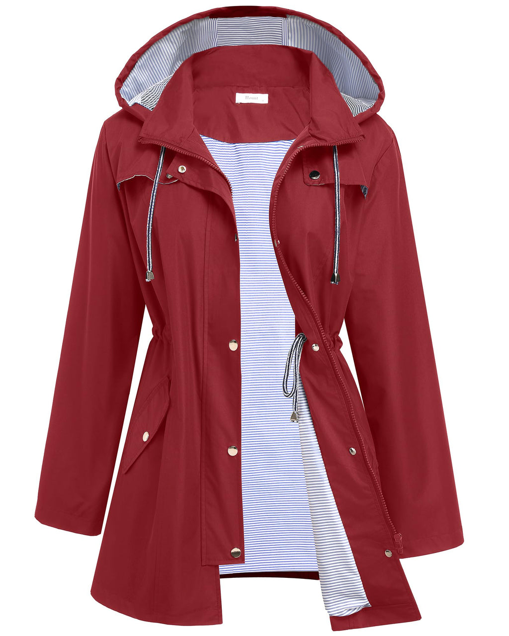 Women Waterproof Hiking Trench Raincoat Light Rain Jacket with Liner S Wine