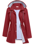 Women Waterproof Hiking Trench Raincoat Light Rain Jacket with Liner S Wine