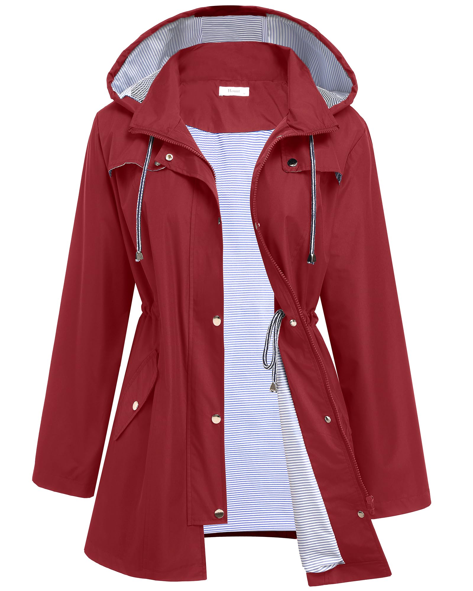 Women Waterproof Hiking Trench Raincoat Light Rain Jacket with Liner S Wine