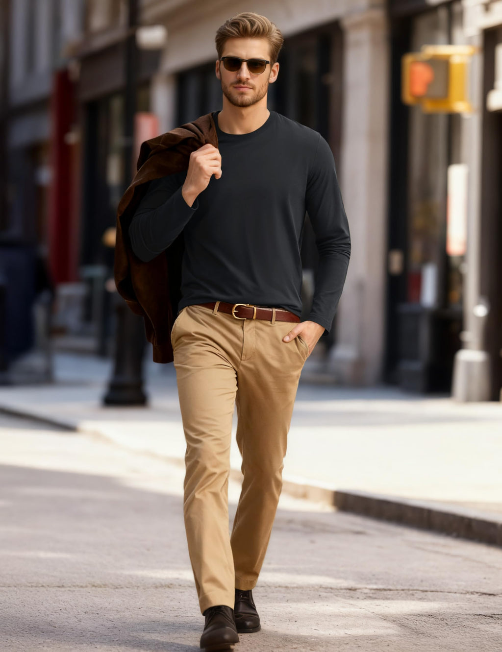 Cotrasen Mens Shirts Casual Stylish Long Sleeve T-Shirts Cotton Crew Neck Moisture Wicking Soft Basic Tee Shirts Mens Fashion Black M