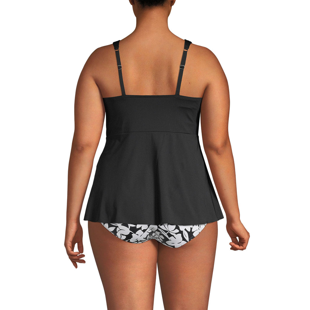 Lands' End Womens Chlorine Resistant Flutter Scoopneck Tankini Top Black DDD-Cup X-Small